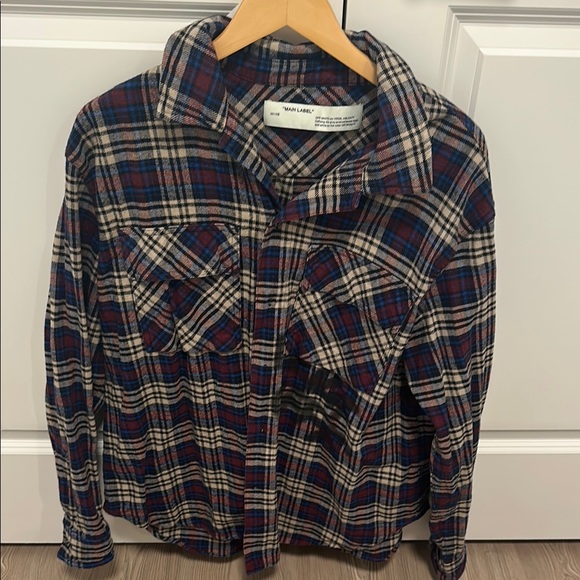 Off-White Plaid Flannel Shirt in Red Blue and White